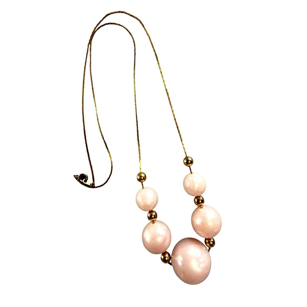 Necklace: Pink & Gold Beads with Gold tone  chain 12" to center  NwoT